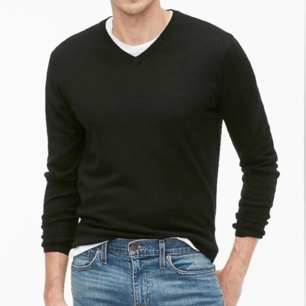 J.Crew Factory Merino Wool V-Neck Sweater‎ Men's L Black Classic